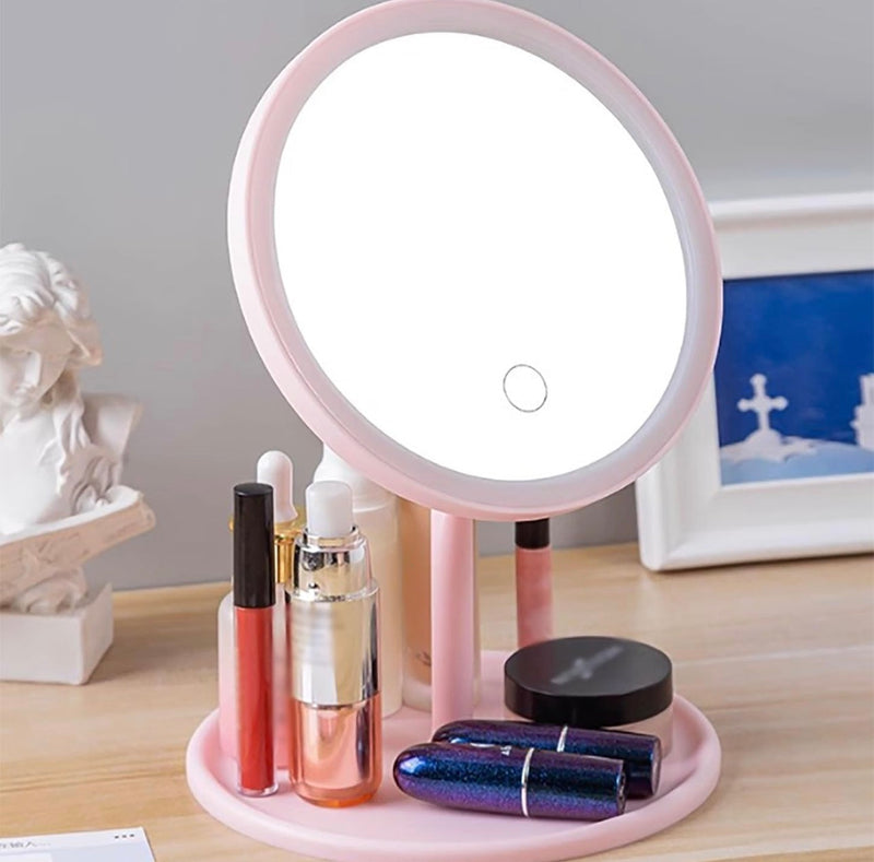Espejo de maquillaje portátil con luz, espejo de tocador recargable, espejo de pantalla táctil, 3 modos de color, espejo de viaje LED regulable y ultraligero, blanco